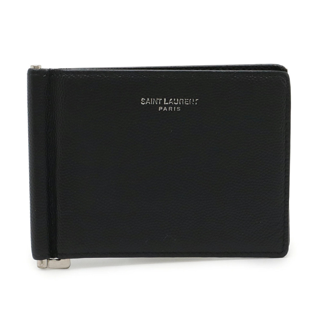 SAINT LAURENT PARIS YSL Yves Bi fold Wallet Billfold Money Clip Leather Black